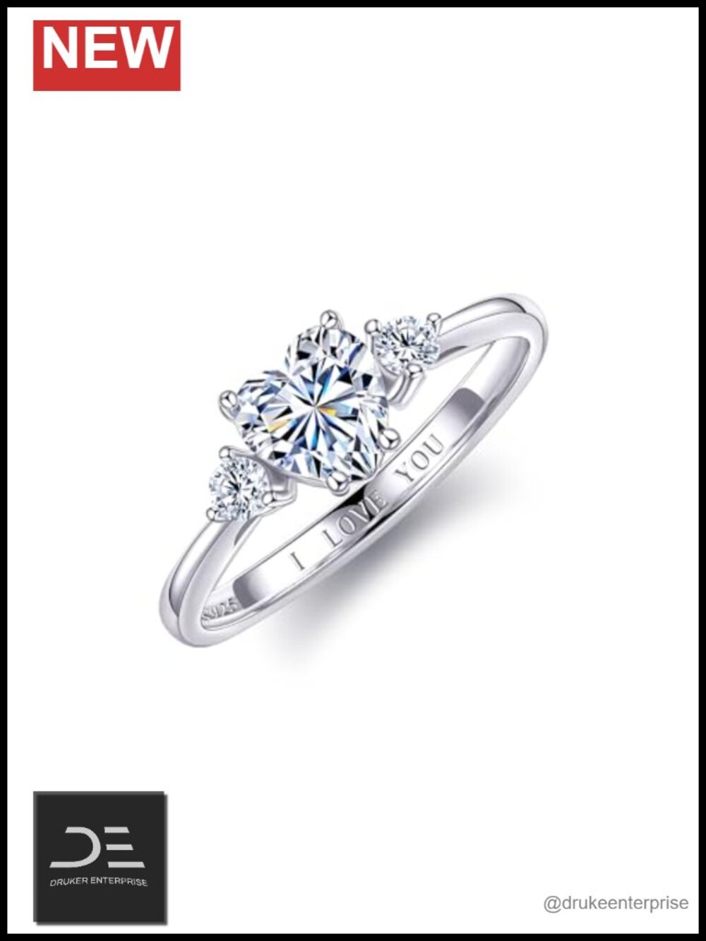 S925 Sterling Silver Heart Cut Moissanite Engagement Ring 14K White Gold Plated